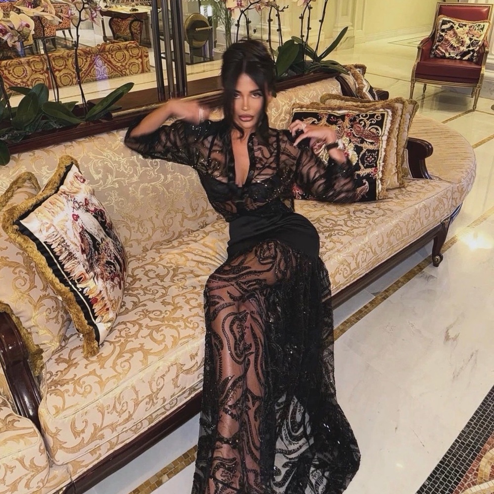 Black Sheer Embellished Evening Gown